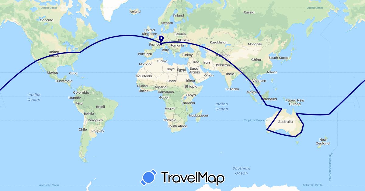 TravelMap itinerary: driving in Australia, Switzerland, Fiji, Indonesia, Thailand, United States (Asia, Europe, North America, Oceania)